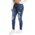 thumbnail image 4 of WTOBBY Women's Skinny Ripped Casual Jeans, Trendy Fashion Denim Pants with a Slim Fit and Distressed Detailing, Comfortable Stretch Material for Everyday Use,Dark Blue L, 4 of 7