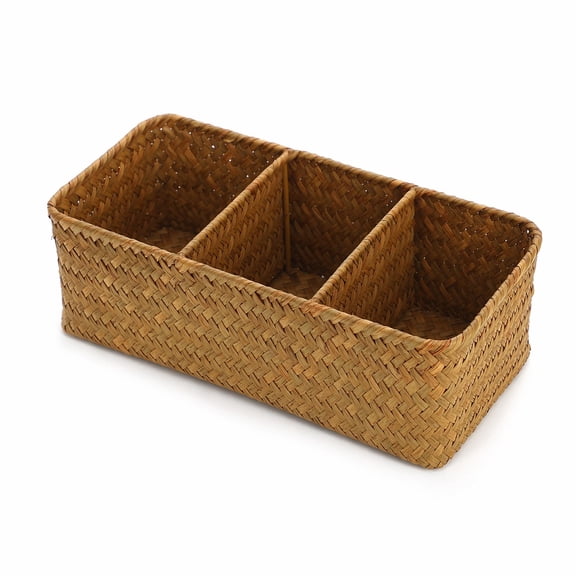 YEMNPIOS 3 Section Woven Seagrass Storage Baskets Organizer for Home Closet Office Essentials Orange