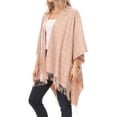 thumbnail image 6 of Sakkas Avi Women's Reversible Open Front Poncho Cardigan Ruana Cape Shawl W/Fringe - Plaid Brown - One Size Regular, 6 of 7