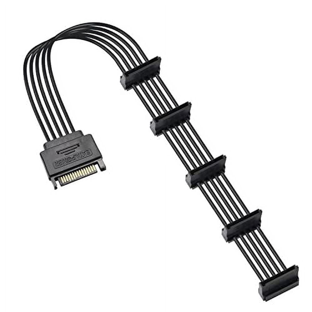 HRTGFD-15Pin SATA Male to 5 x 15 Pin SATA Female Hard Drive Power Right Angle Splitter Adapter Cable Extension Cable for Hard Disk 50CM