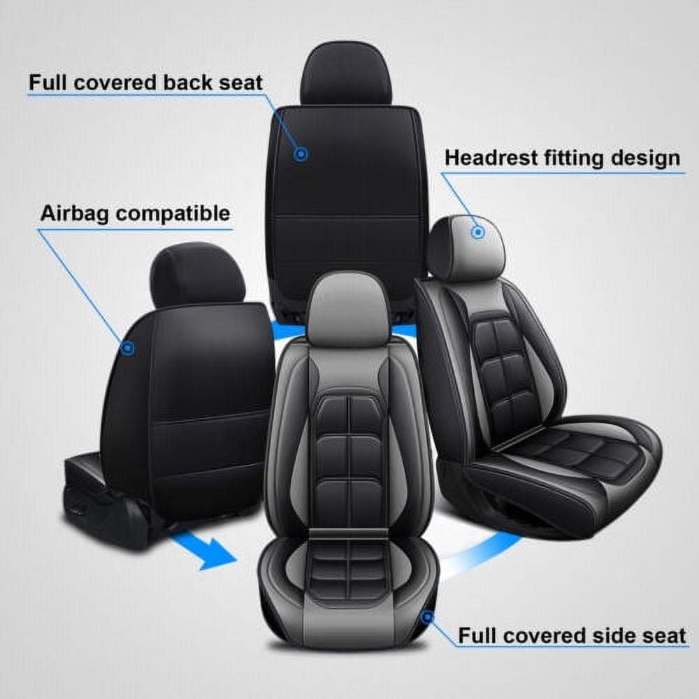 For Lexus LX450,LX470,LX570 Car Seat Covers,5-Seat PU Leather Cushion Protector,Full Set Front Back Seat Cover with 2 Pillows for RC200t,RC300,RC350 Black&Gray