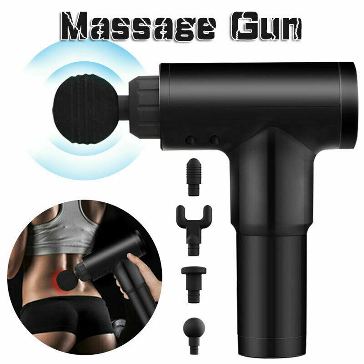 Percussion Massage Gun 4 Köpfe Vibration Muscle Therapy Massager Schwarz/Silber 