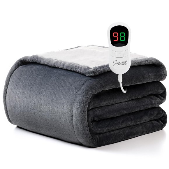 Homemate Heated Blanket Electric Throw - 50"x60" Heating Blanket Throw 1/2/4/6/8 Hours Auto-Off 10 Heat Level Over-Heat Protection Flannel Sherpa ETL