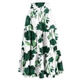 thumbnail image 3 of WTOBBY Women's Floral Print Ruffled Casual Long Skirt with Bow Detail, Retro Pleated Big Swing Skirt for Spring, Loose Fit Half Skirt Bohemian Style for Daily Fashion,Dark Green S, 3 of 3