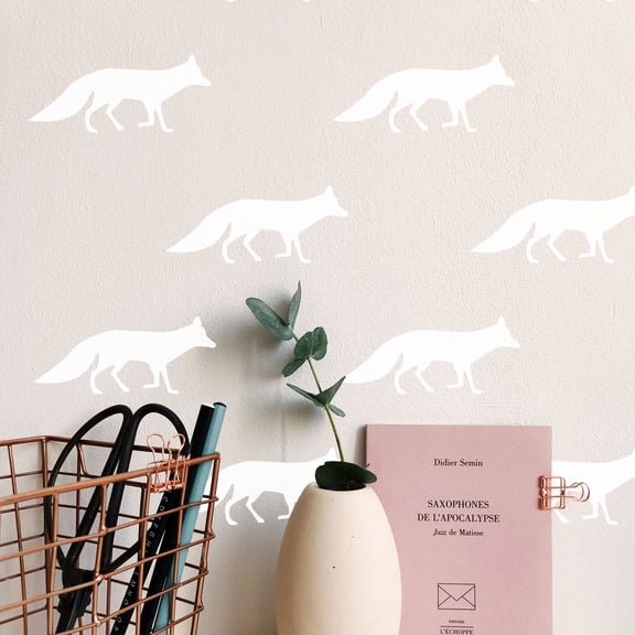 Set of 12 Vinyl Wall Art Decal - Fox Patterns - 2.2" x 5" Each - Stencil Adhesive Vinyl for Home Apartment Workplace Use - Cool Simple Shapes for Living Room Bedroom Decor (2.2" x 5" Each; White)