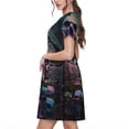 thumbnail image 2 of Naloa Forest Mushroom Skull Print Womens Summer A-Line Dress with Pockets,Short Sleeve Dresses,Flowy Beach Swing Dress for Vacation Travel, 2 of 6