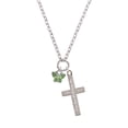 thumbnail image 2 of Delight Jewelry Silvertone Mini Butterfly with Green Wings & Crystals Everlasting Love Engraved Cross Zoey Necklace, 28", 2 of 4