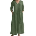 thumbnail image 2 of Njoeus Fall Maxi Dresses for Women Casual Cotton Linen Long Dress V-Neck Loose Long Sleeve Flowy High Waist Pleated Midi Dress S-5XL, 2 of 6