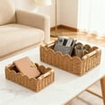 thumbnail image 4 of Yucurem 2-Pack Scalloped Edge Decorative Baskets for Home, Wicker Storage Basket with 2 Wooden Handle, Aesthetic Storage Organizer Basket for Bathroom Decor (Brown), 4 of 5