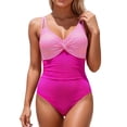 thumbnail image 3 of HUAXUN Womens Swimsuits One Piece Front Crisscross V Neck Ruched Bathing Suit Tummy Control Modest Swim Suits(Hot Pink,S), 3 of 4