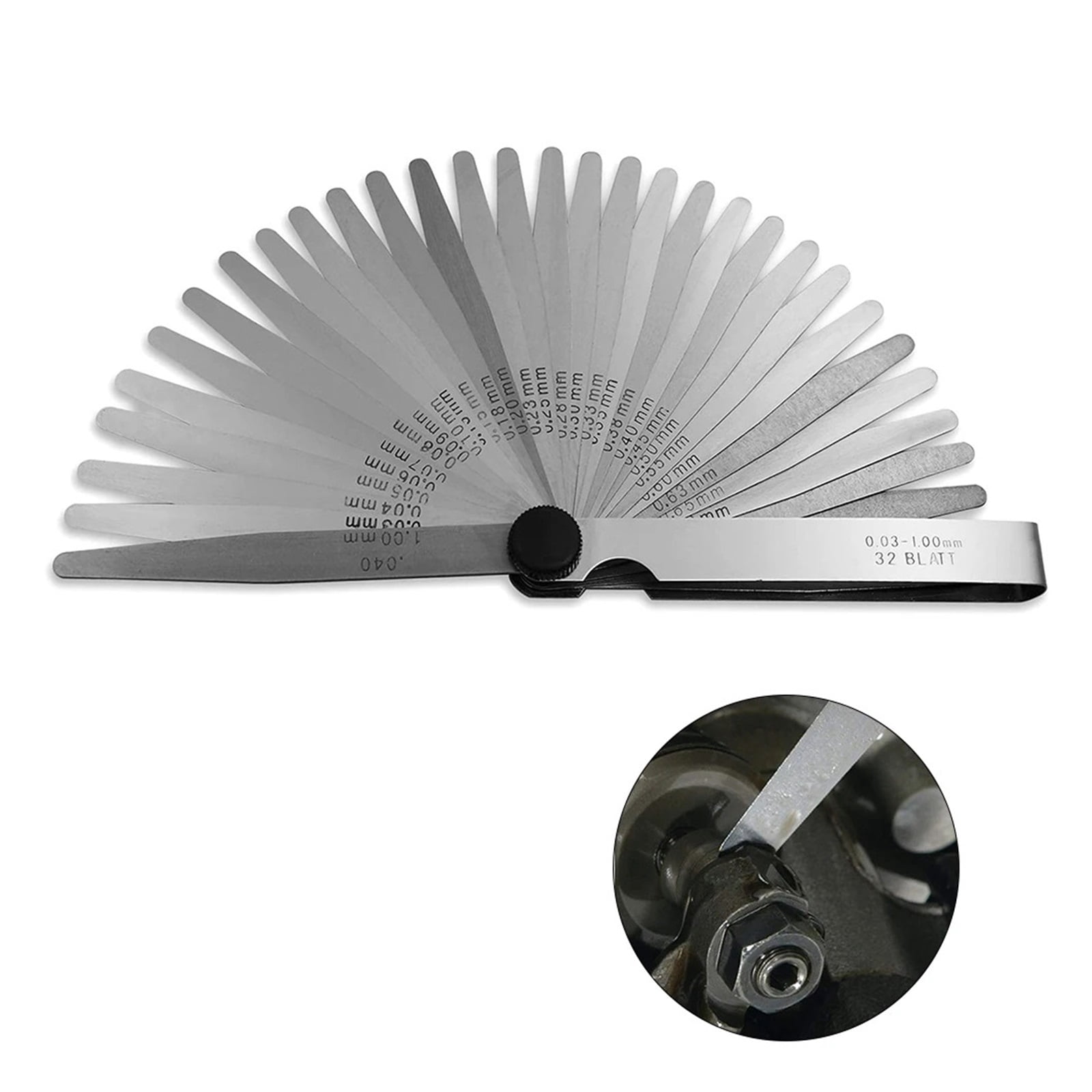 32pcs Feeler Gauge Stainless Steel Measuring Tool Set 0.001-0.04" 0.03-1.00mm Metric In Feeler Gauge Gap Measuring Tool ,Corrosion-Resistant