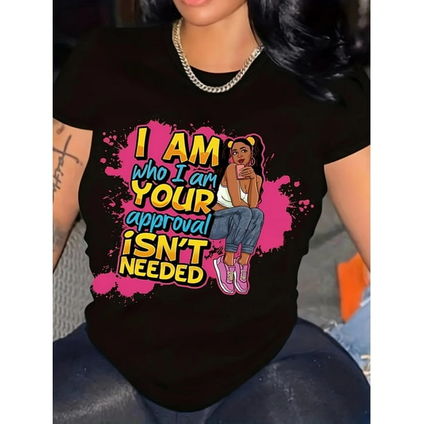 Letter And Portrait Pattern Printing T-shirt, Short-sleeved Round Neck Casual Crew Neck Summer Clothing for Women Tee For Adult, Men, Women, Teen, Teenager, Adolescent, Youth