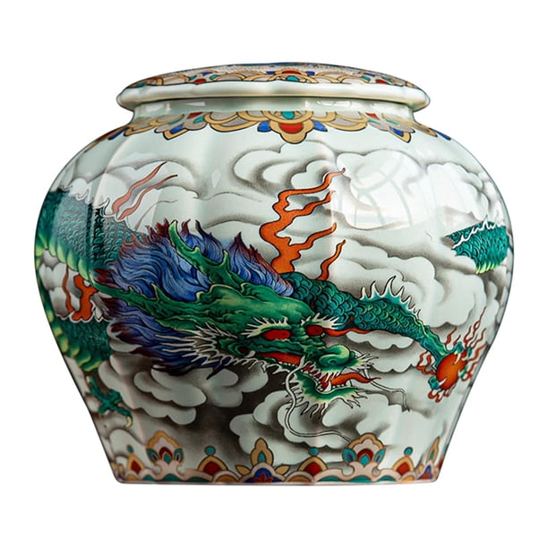 Tarro de jengibre de cerámica, tarro de chino, tarro de jengibre chino de con tapa, bote de té para oficina, casa de té, decoración d