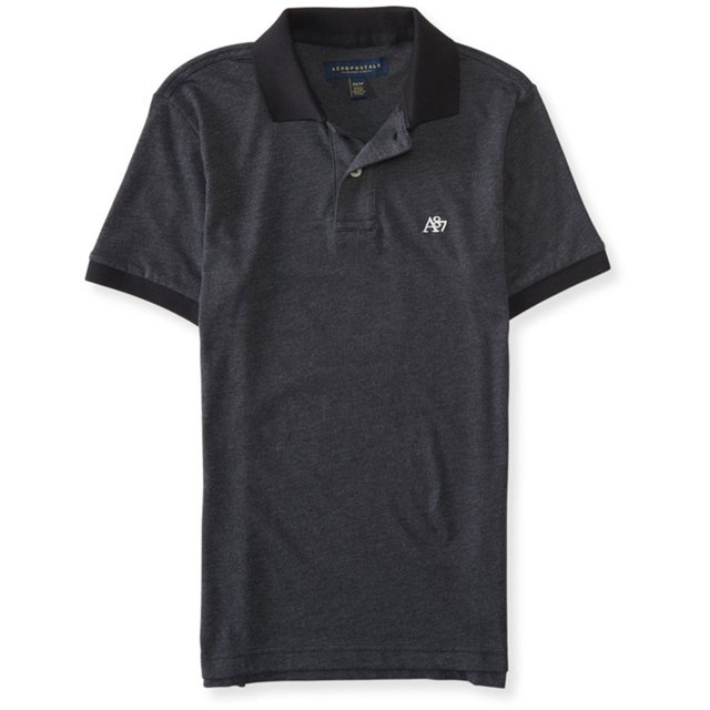 Aeropostale A87 Heathered Rugby Polo para hombre, negro, pequeño Aeropostale polo, rugbi