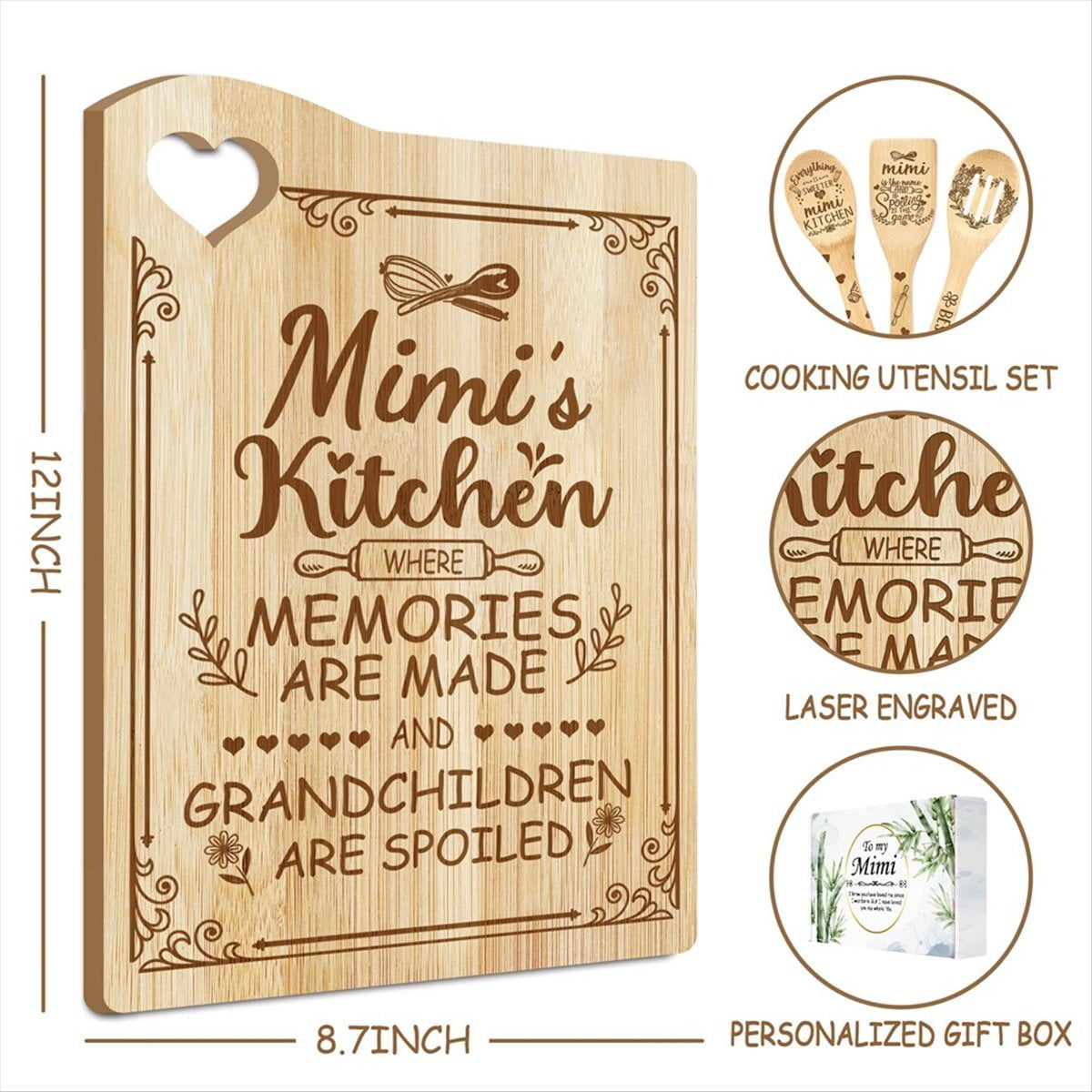 Bamboo Cutting Board Mother'S Day Gift for Cutting Board,Cooking Board(Mimi) bamboo Photo Color