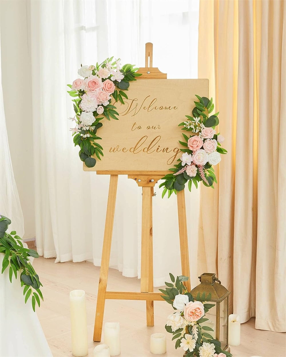 NOGIS Faux Flower Swag Set of 2 for Wedding Welcome Signs Floral Decorations and Wedding Reception Ceremony Signs (Pink)