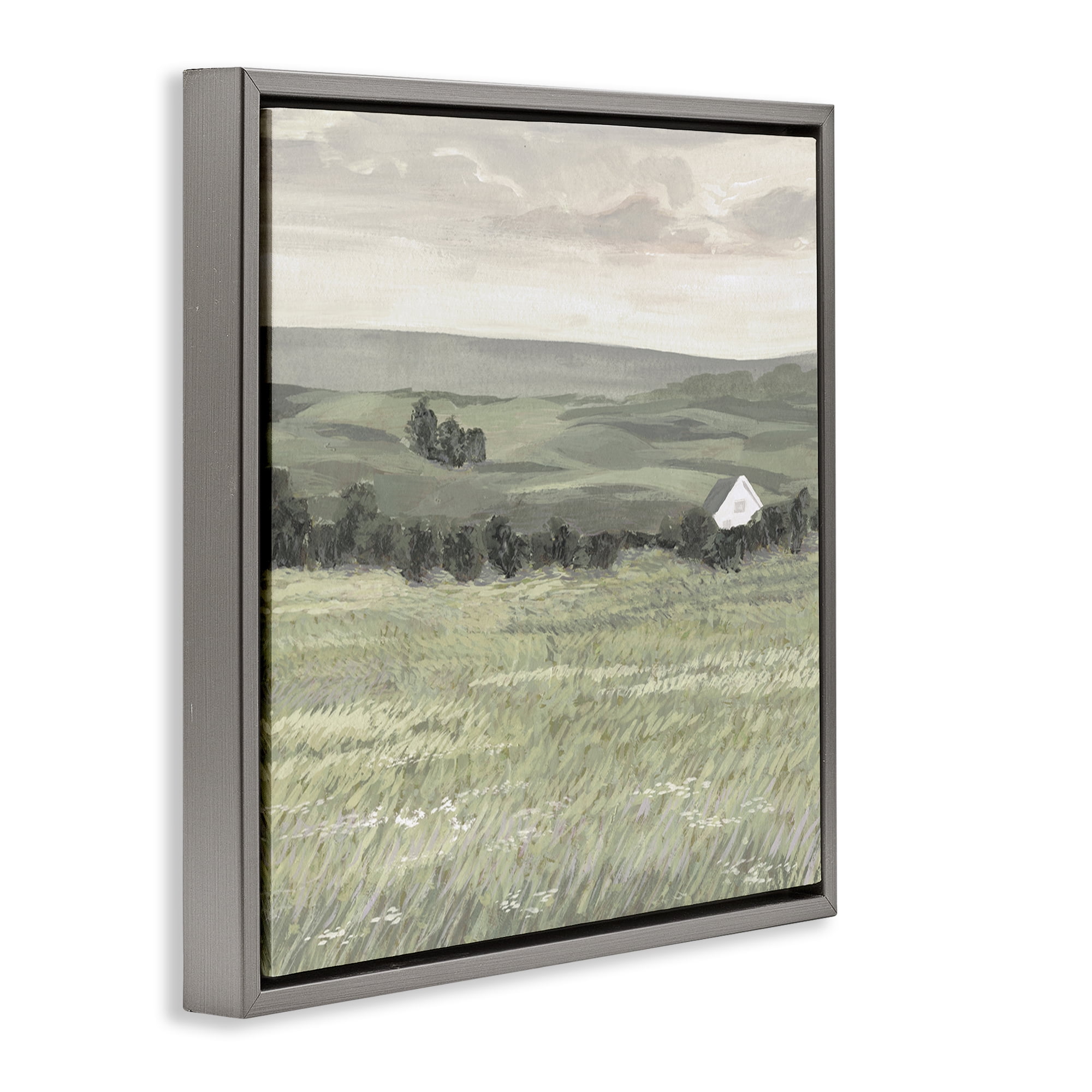 Stupell Industries Scenic Country Charm Landscape & Nature Painting Gray Floater Framed Canvas Art Print Wall Art, 18 x 18