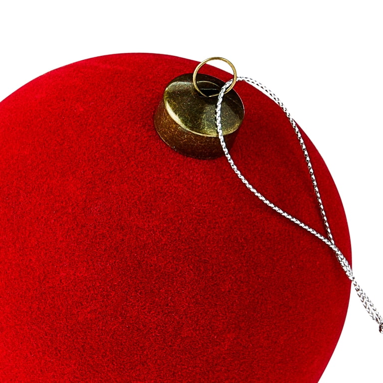 4 Count Red Velvet-Feel Ball Christmas Ornaments, 4.5