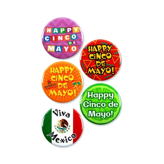 5 Pack - Happy Cinco De Mayo Pinback Buttons - 2.25 Inch