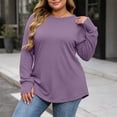 thumbnail image 6 of Lutiedan Womens Plus Size Long Sleeve Shirts Oversized Crew Neck Tunic Tops Fall Casual Basic Shirts with Thumb Holes L-4XL,Purple, 6 of 6