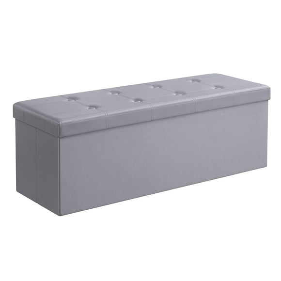 SONGMICS 43 Inches Folding Storage Ottoman Bench, Footrest, Coffee Table, Padded Seat, Faux Leather, Holds up to 660 lb, Light Gray