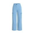 thumbnail image 3 of Luvrsol Women Cargo Wide Leg Pants Elastic Drawstring Waist Casual Straight Long Trousers with Multi Pockets S-2XL, 3 of 6