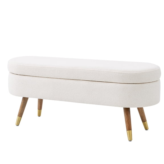 Ivory Storage bench Upholstered Boucle Ottoman with Golden Metal Legs End of Bed bench for Bedroom, Living Room,Bed Side,Entryway