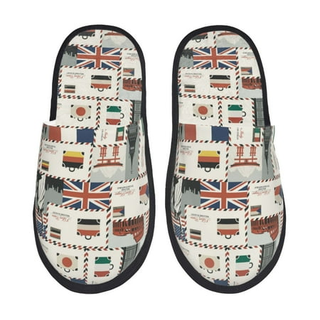 

House Slippers for Women Men - world Stamp Pattern Warm Non-slip Mens Womens Slippers Cozy Slip-on House Shoes Bedroom Outdoor Indoor Slippers for Men