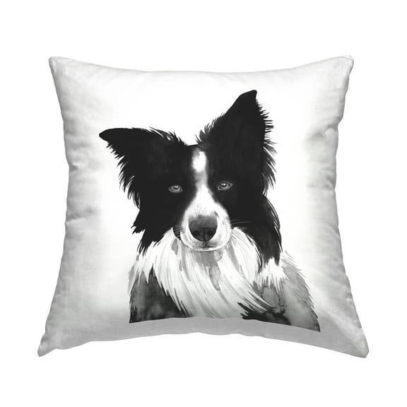 Stupell Industries Bold Black Border Collie Dog Breed Portrait Design by Grace Popp Throw Pillow