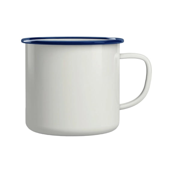 White Enamel Coffee Tea Mug with Blue Rim, Vintage Metal Drinking Cup with Handle for Home Office Travel Camping, Reusable Portable Mug for Indoor Outdoor Activities