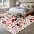 thumbnail image 4 of Pink Flowers Area Rugs 5'x7', Washable Small Throw Rugs for Laundry Room Playroom, Spring Farmhouse Floral Leaves Vintage Indoor Outdoor Rug Non-Slip Low Pile Carpet Runner Reversible Floor Mats, 4 of 8