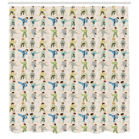 Kids Sports Shower Curtain Cartoon Kids Karate Chinese Martial