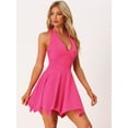 thumbnail image 3 of DARING DIVA Deep V Neck Backless Skater Mini Blouse L Rose Red, 3 of 6