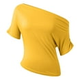 thumbnail image 4 of MIXUE Boho Tops For Women Summer Solid Color Off Shoulder Ruffled Short Sleeve Casual Basic Pullover Shirts For Women T-shirts Outwear,Yellow,M, 4 of 9