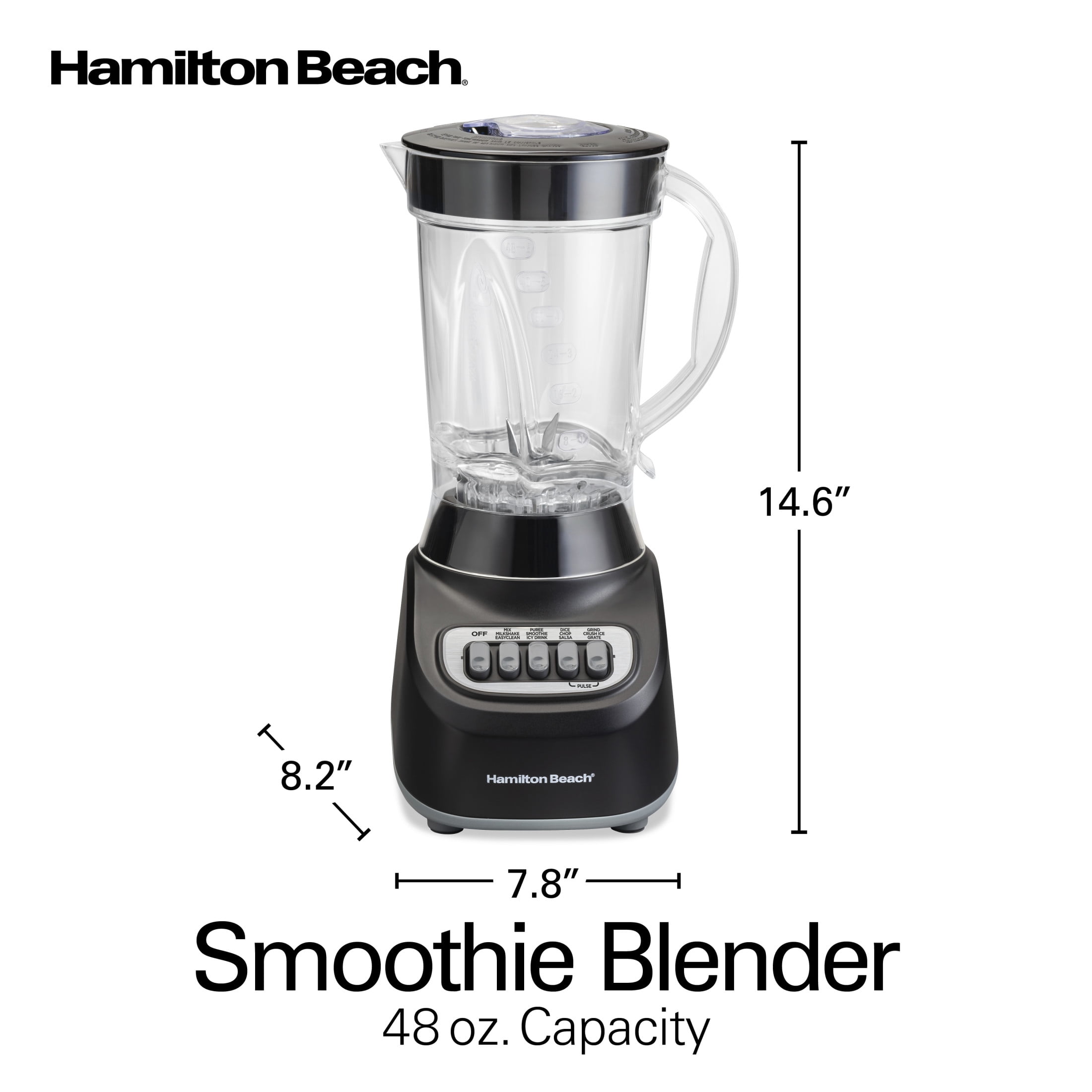 Hamilton Beach Smoothie Blender for Kitchen, 48 oz Jar for Smoothies and Shakes, Black