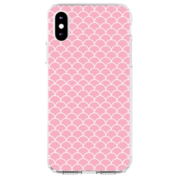 DistinctInk Clear Shockproof Hybrid Case for iPhone X / XS (5.8" Screen) - TPU Bumper, Acrylic Back, Tempered Glass Screen Protector - Light Pink Scalloped Pattern