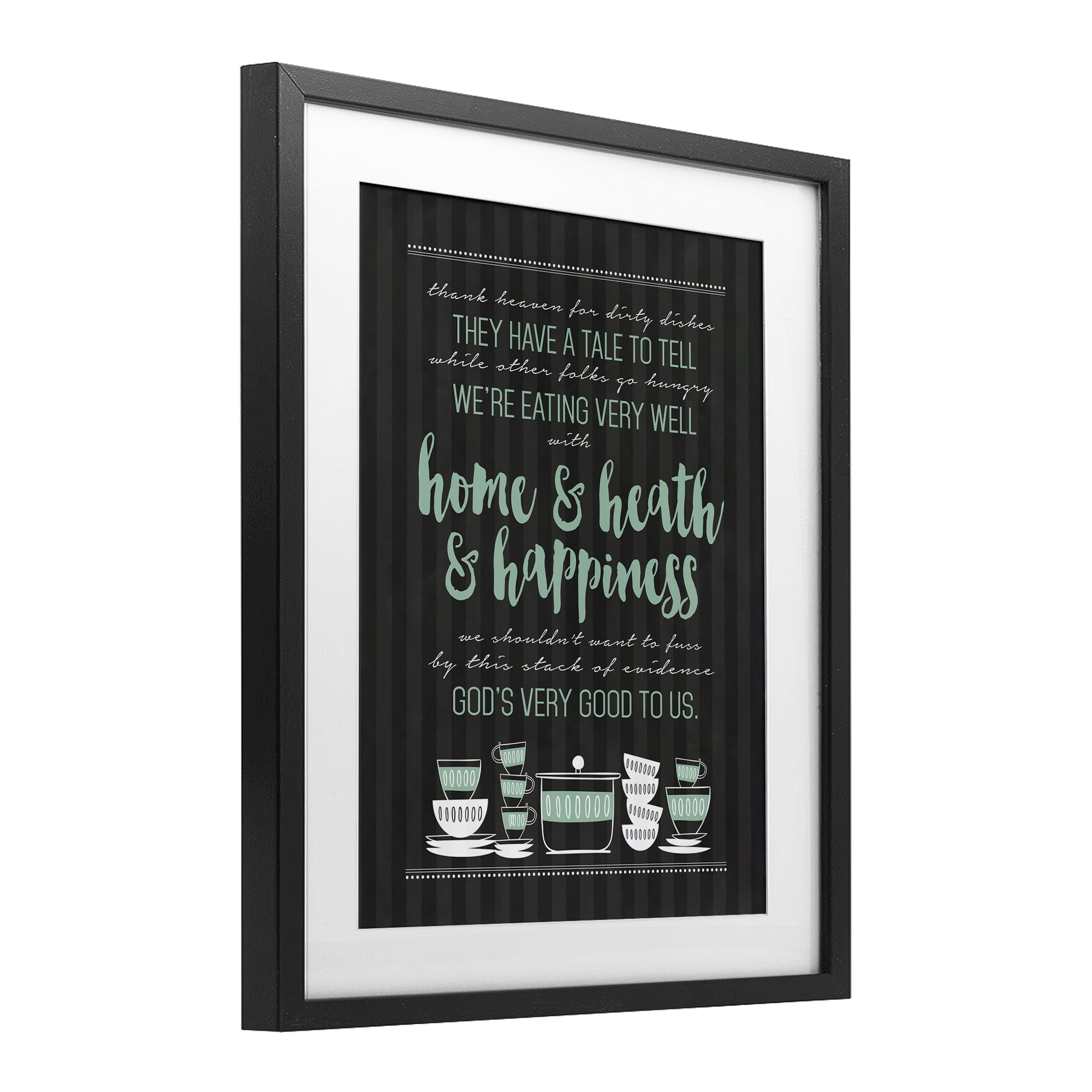 God's Good To Us Kitchen Black Framed Print Under Glass, design by Lettered and Lined