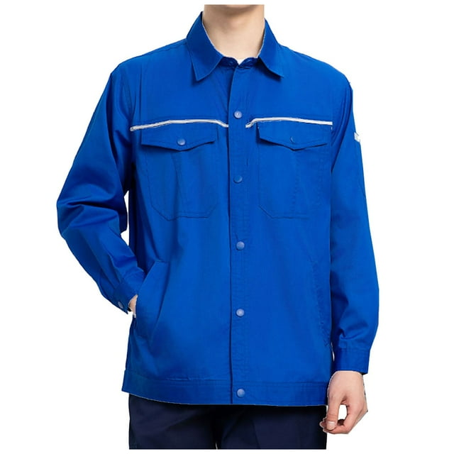 WRKEKC Men's Slim Fit Hooded Work Jacket with Adjustable Drawstring and Contrast Stitching, Urban Utility Coat for Modern Commute Blue XL