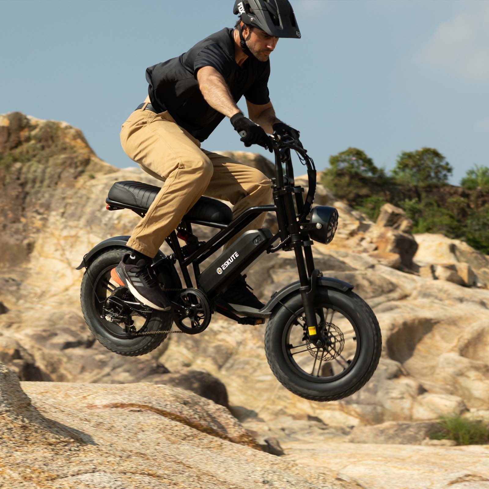ESKUTE Electric Black Bike for Adults – 500W Motor 48V 13Ah Battery, 19MPH, 16"x4.0" Fat Tire E-Moped, 7-Speed, Up to 60 Miles, Commuter E-Bike for Adul UL2849