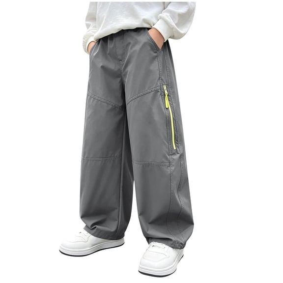 Guluxicc Boys Cargo Pants Loose Casual Elastic Waist Wide Leg Outdoor Trousers with Pockets for Kids 5-15 Years