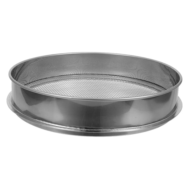 Tamiz de tierra de acero inoxidable, tamiz de malla redonda, herramienta de metal para tamizar el suelo del jardín y separar partículas.