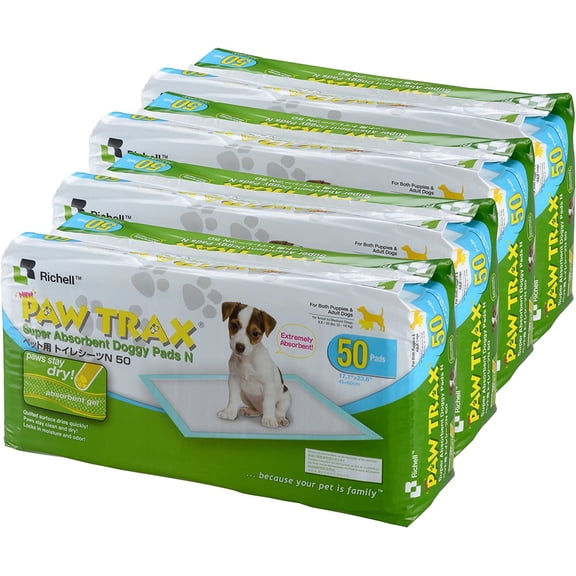 Richell Paw Trax Super Absorbent Pet Training Pads, 200 Pack, pad Size 17.7 x 23.6, Potty pad, White (94545)