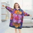 thumbnail image 5 of FORMRS Wearable Blanket Hoodie with Sleeves for Kids Cozy Flannel Sweatshirt, Large Purple Flowers, 5 of 7