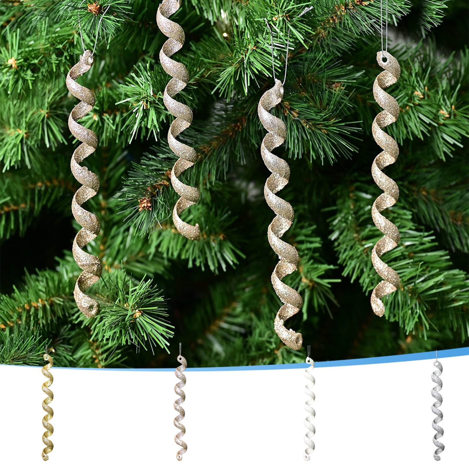 SLYNSHome 4Pcs Christmas Tree Twisted Icicle Ornament,7.8 Inch Xmas Icicle Hanging Set of 4pcs Glitter Icicle Pendant for Christmas Tree Holiday Party Wedding decoration (Rose Gold)