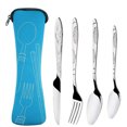thumbnail image 2 of 3Pcs/4Pcs/7Pcs Set Dinnerware Portable Printed Knifes Fork Spoon Stainless Steel Family Camping Steak Cutlery Tableware with Bag 7pcs set blue, 2 of 5