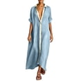 thumbnail image 2 of Mgmyaa Women's Summer Casual V-Neck Short Sleeve Long Dress, Contrast Button Down Shirt Dress with Side Slits, Loose Fit Maxi Length for Beach Vacation, 2 of 9
