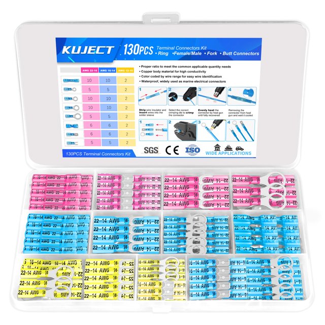 Kit de conectores de cable Kuject 130 piezas, termorretráctiles e impermeables