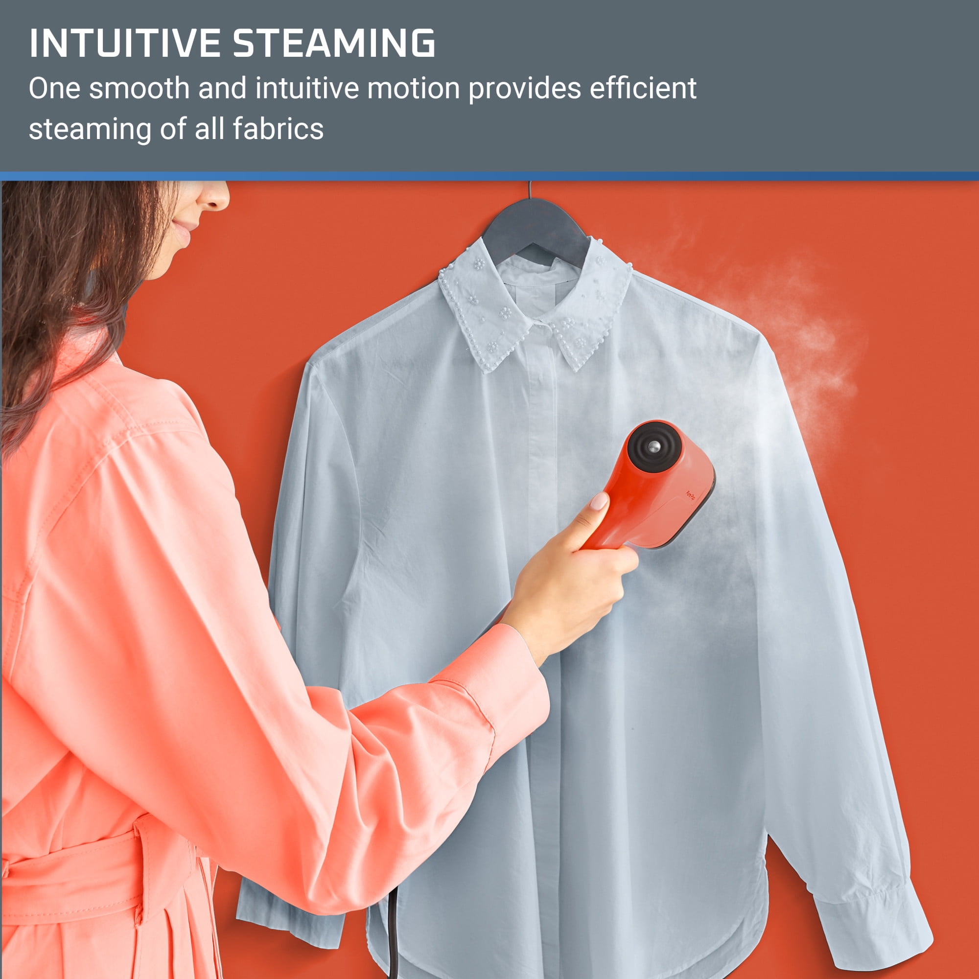 Rowenta PurePop Handheld Steamer for Clothes, 15 Second Heat Up, Travel, Garment Steamer, Red Coral, DR2022U1
