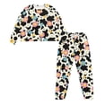 thumbnail image 4 of SCRAWLGOD Pajama Set for Women Long Sleeve 2 Piece Women's Pjs Set Casual Pullover Lounge Sleepwear Fall Crew Neck Loungewear Comfy Top and Pants, Daisy Floral Cow Print Beige Black, S, 4 of 7