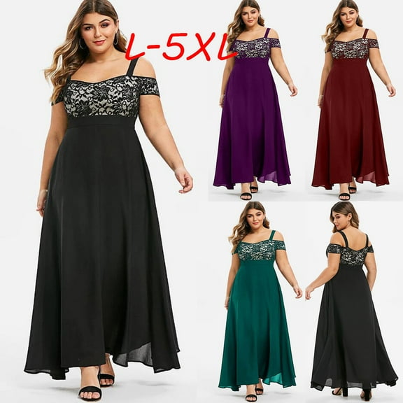 Azrian Summer Dresses,Plus Size Women Dress Women Plus Size Cold Shoulder Floral Lace Maxi Party Evening Camis Long Dress